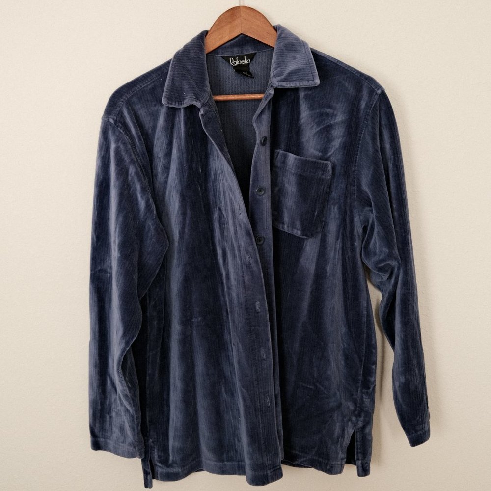 Dark Blue Ribbed Button Down Shacket